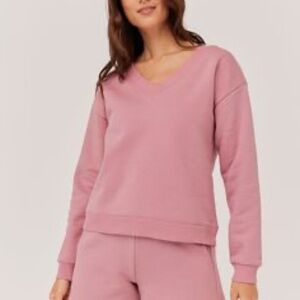 Pact Calla Courtside Organic Cotton V-Neck Sweater Blush Medium